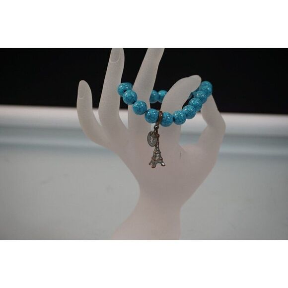 Lovisa Stretch Bracelet Blue Beads Eiffel Tower Charm - Picture 2 of 5